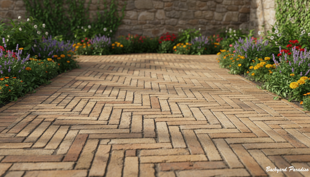 historical herringbone brick paving