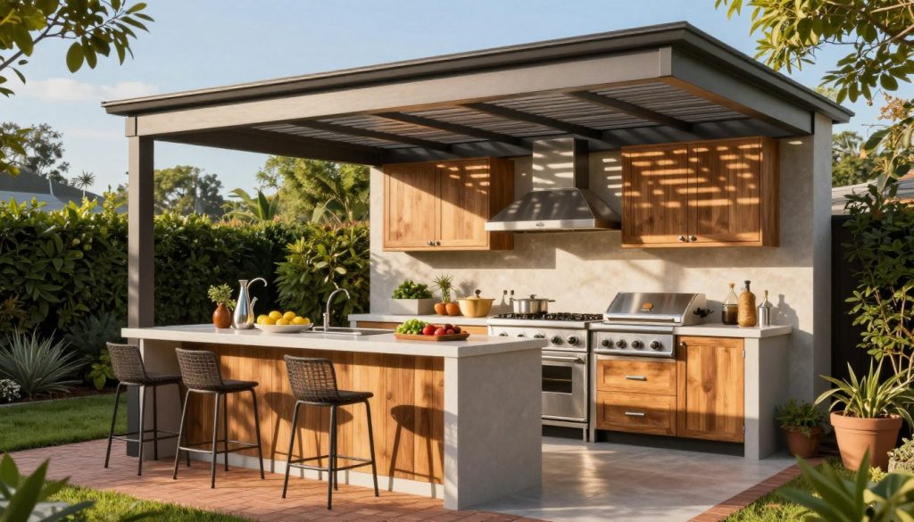 louvered roof outdoor kitchen pergola