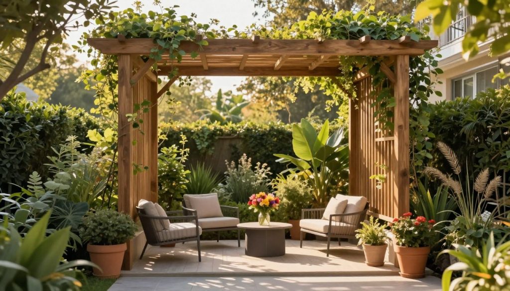 narrow pergola design on small patio