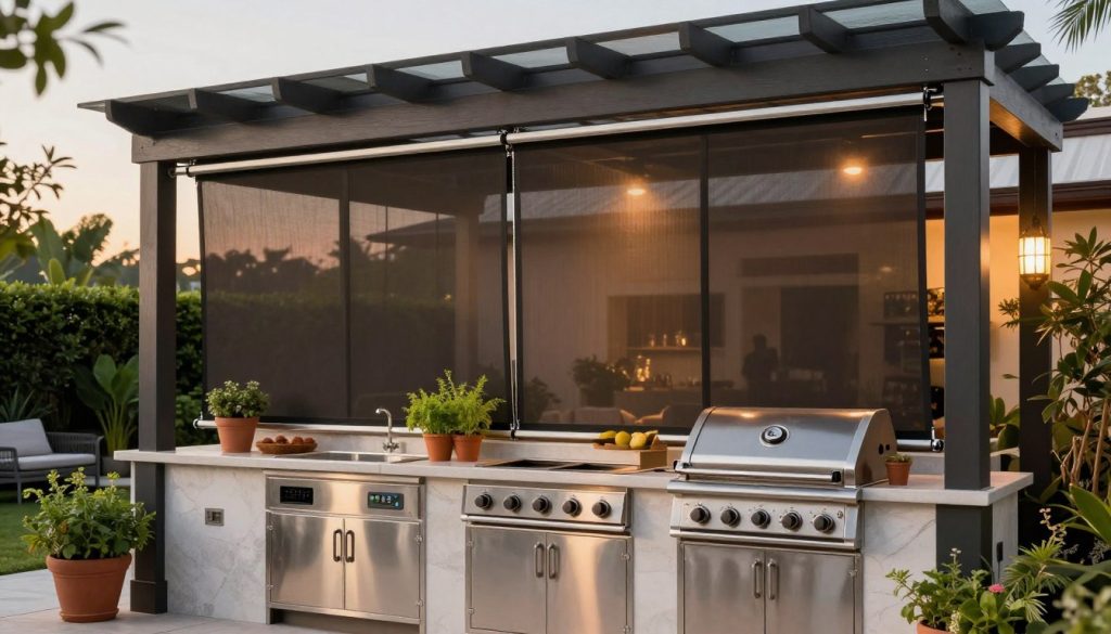 zip screens outdoor kitchen pergola