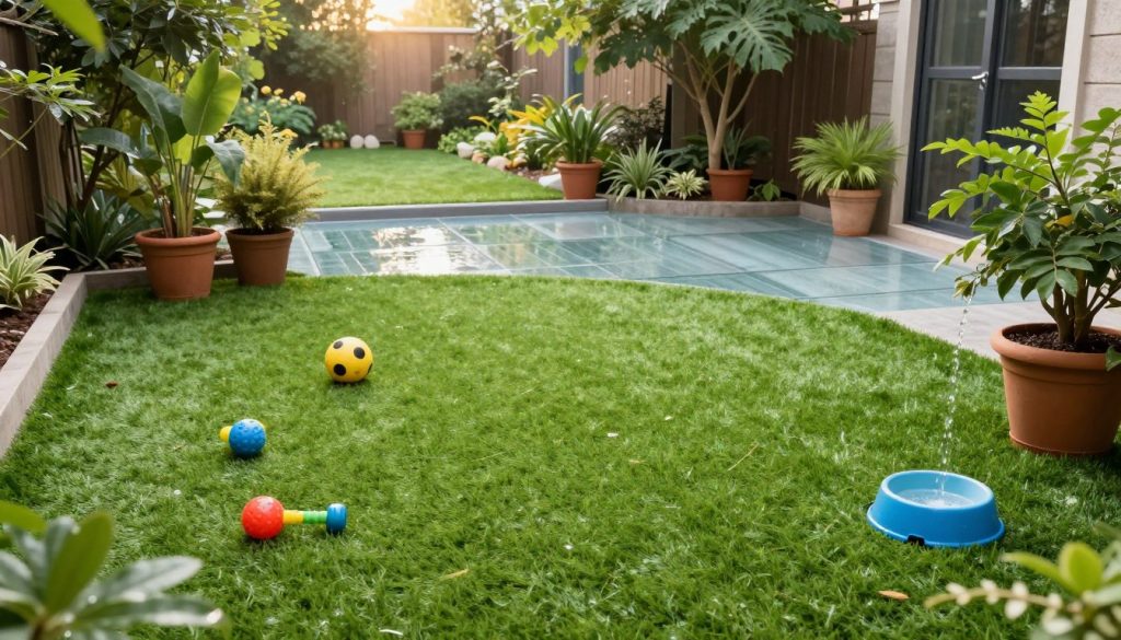 Pet area with artificial turf and a clear drainage surface